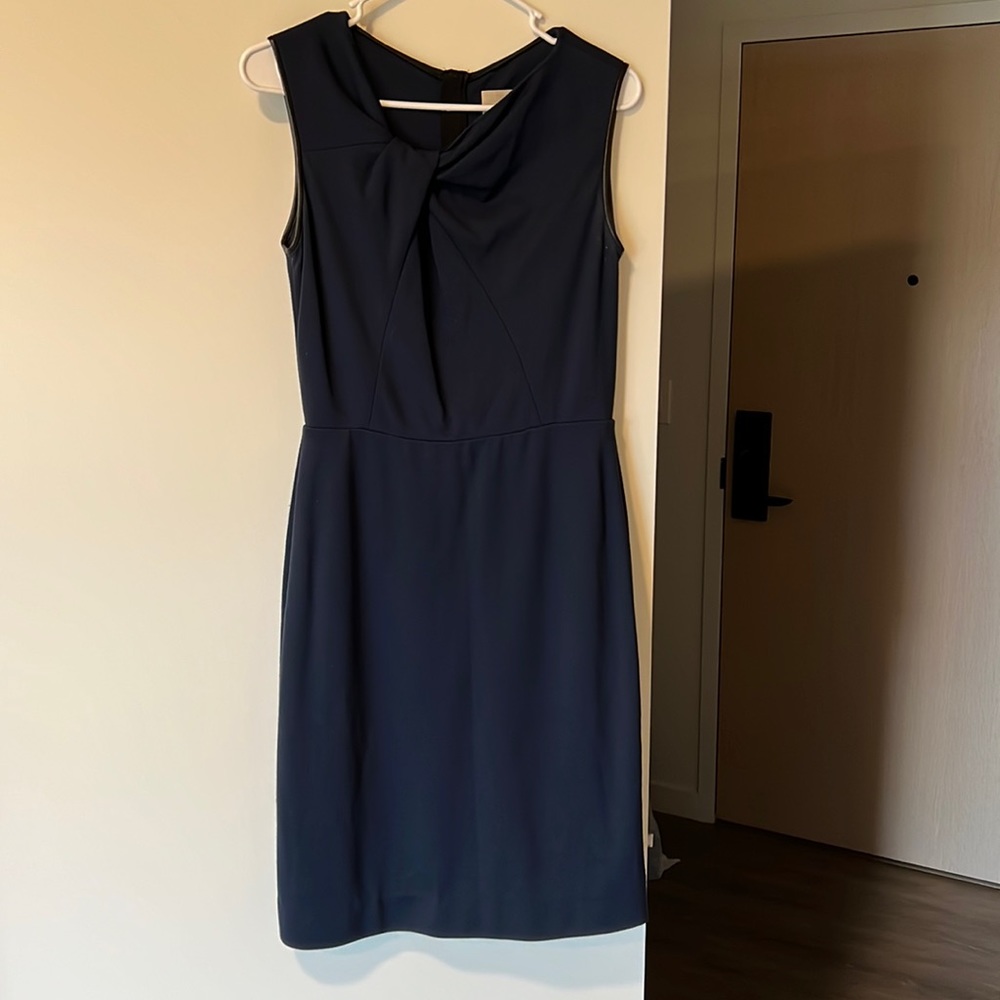 Jason Wu navy sleeveless dress twisted neckline sheath leather trim classy 4